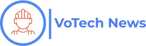 VoTech News logo with construction worker icon.